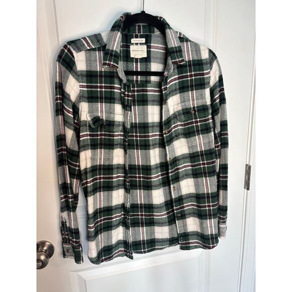 American Eagle Ahh-Mazingly Soft Classic Fit Green White Plaid Flannel M - Picture 2 of 7